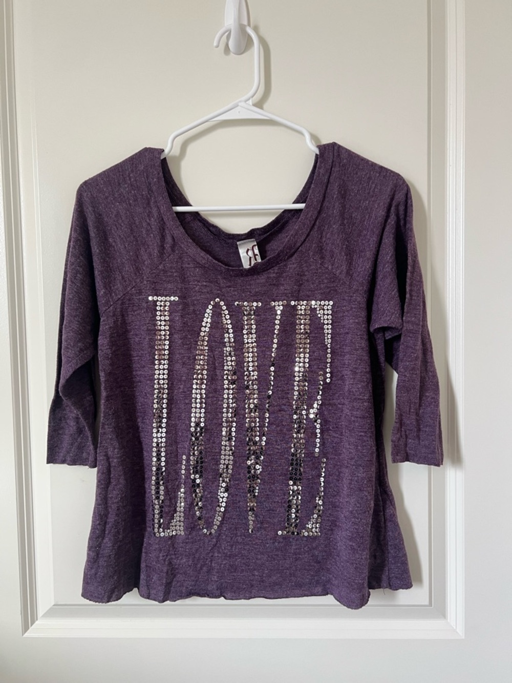 Lucky Brand Purple Sequin Accent Long Sleeve Top